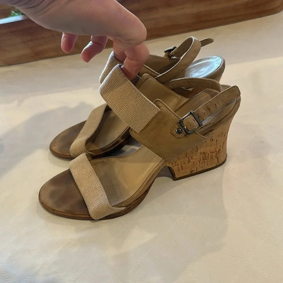 Eileen Fisher Plex Mid Block heel heels Cork Sandal Tan shoes Leather Women's 10 - Picture 4 of 8